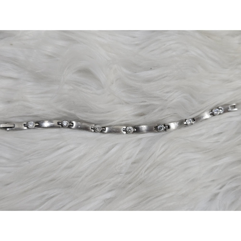 Rare Speidel CZ Stainless Steel Tennis Bracelet Signed 7-2.25in
